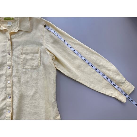 Sigrid Olsen Womens 100% Linen Button Up Shirt L Yellow Lagenlook Collared Tunic - Picture 9 of 16